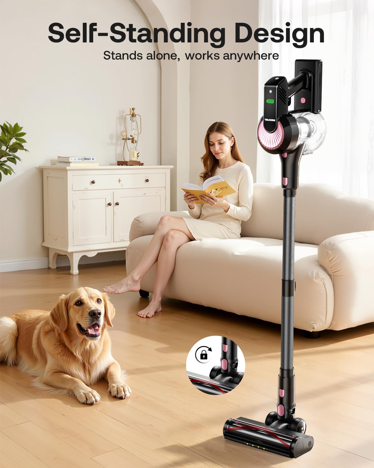 Cordless Vacuum Cleaner, 40Kpa 45Mins Vacuum Cleaners for Home, 8-in-1 Lightweight Stick Vacuum with Powerful Suction, Anti-tangle Wireless Vacuum for Carpet, Tile, Pet Hair, Hardwood Floors, Black