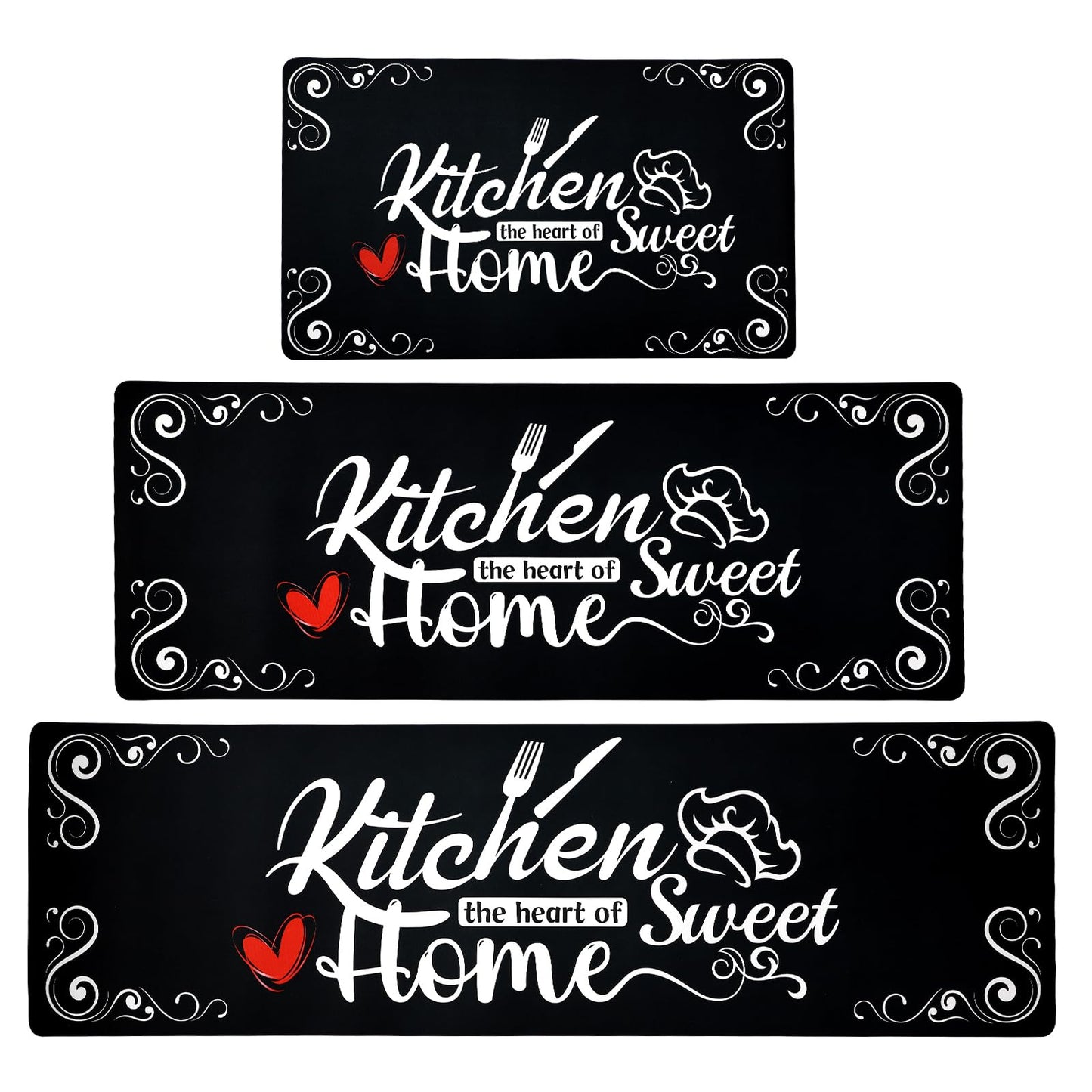 XLHOMO Kitchen Runner Rugs of 3, Non Slip Cushioned Kitchen Mats for Floor Waterproof Comfort Kitchen Rugs and Mats Farmhouse Chef Mats Floor Carpet for Sink,Laundry Room