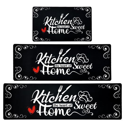 XLHOMO Kitchen Runner Rugs of 3, Non Slip Cushioned Kitchen Mats for Floor Waterproof Comfort Kitchen Rugs and Mats Farmhouse Chef Mats Floor Carpet for Sink,Laundry Room