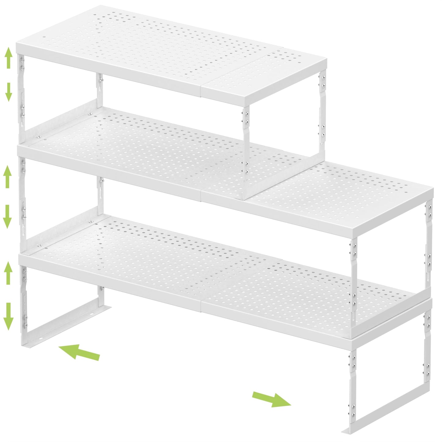 Jojocross Adjustable Stackable Metal Storage Shelf Organizer - Expandable Wire Rack with Perforations for Kitchen, Pantry, Bathroom, Cabinet & Office-Compact, Durable & Sturdy (3PACKS/Large/White)