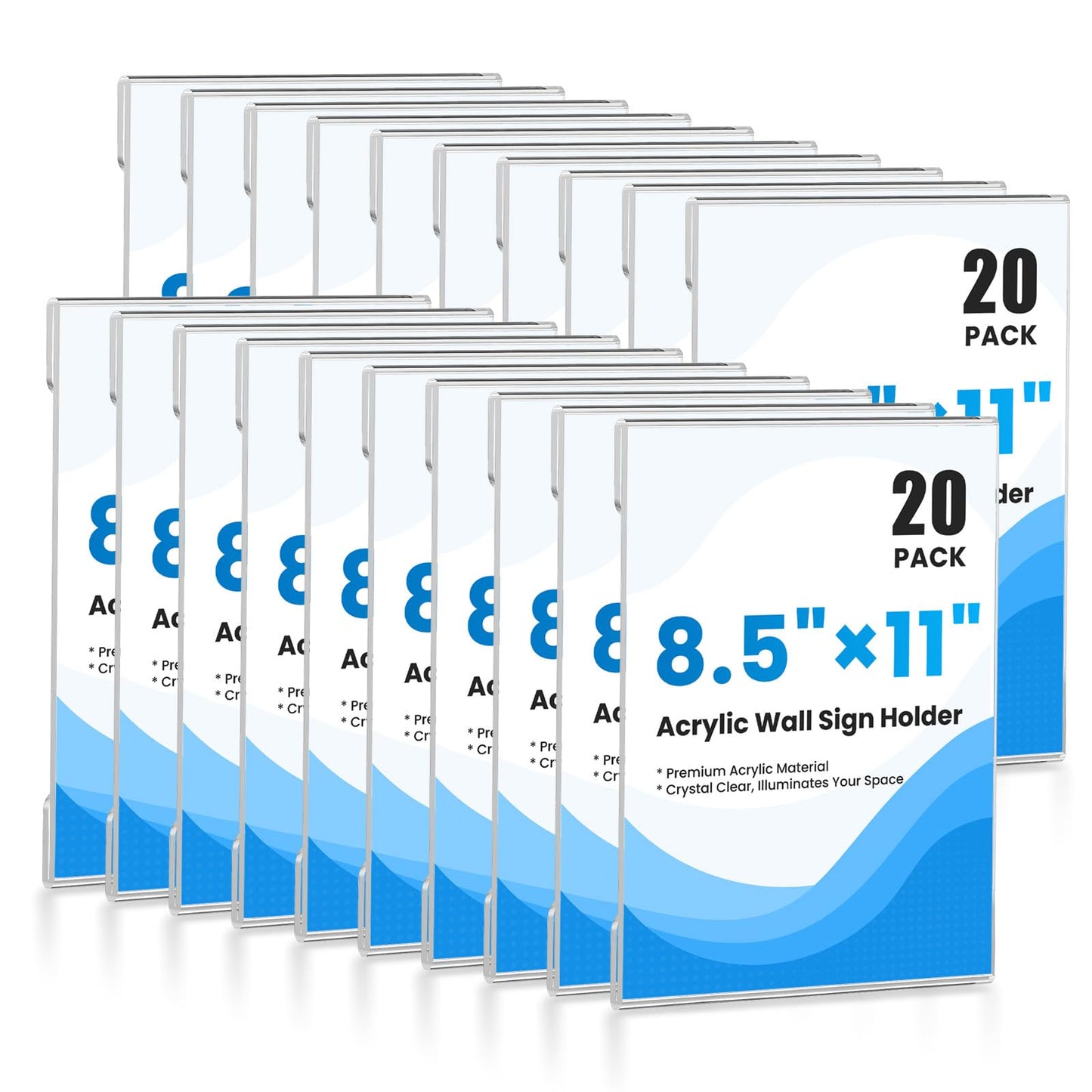 20 Pack Acrylic Sign Holder 8.5 x 11 Wall Mount, Clear Wall Signs Photo Menu Flyer Display Holders, Plastic Paper Picture Acrylic Frames for Office Home Restaurant Business Store (with Adhesive Tape)