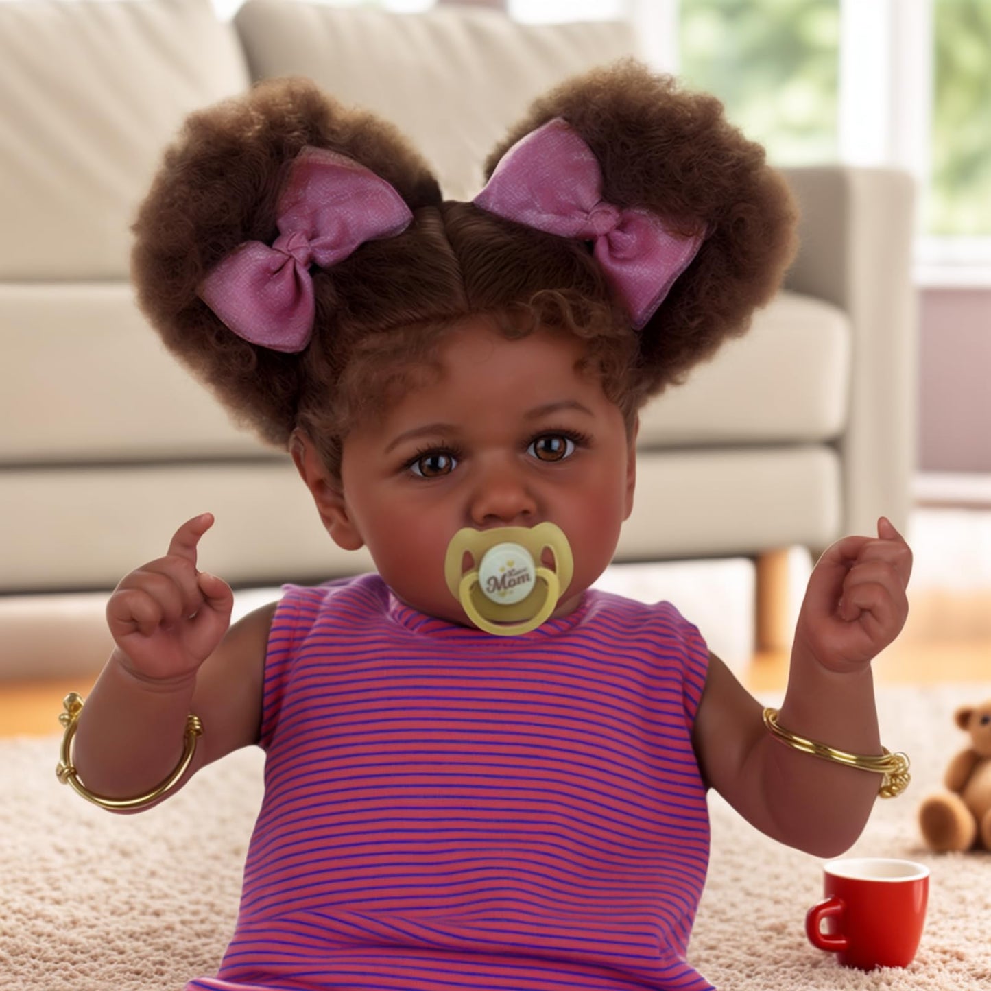 JIZHI Reborn Baby Dolls Black - 22 Inch Lifelike Soft Body Realistic-Newborn Baby Dolls Taupe Eyes Caramel Skin Tone Orange Crushed Flowers Skirt Real Life Baby Dolls Gift for Kids Age 3