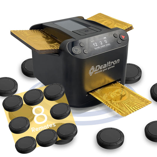 All-in-One Automatic Card Shuffler and Dealer,with 8 Remotes,Programmable Dealer,Card Shuffler 2 Deck,360° Rotation,Ultra Quiet,Rechargeable,up to 12 Players,for All Card Games (Shadow Black)