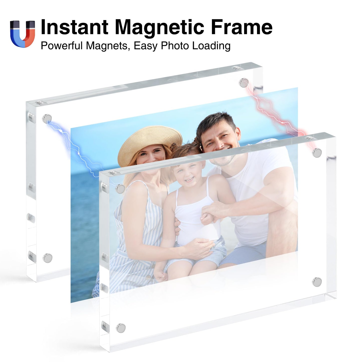 HOUSE DAY Acrylic Picture Frames 5x7, 3 Pack Magnetic 5x7 Picture Frame, Double Sided Clear 5 x 7 Photo Frame with Microfiber Cloth, Frameless FreeStanding 5x7 Frame Gift for Desktop Display