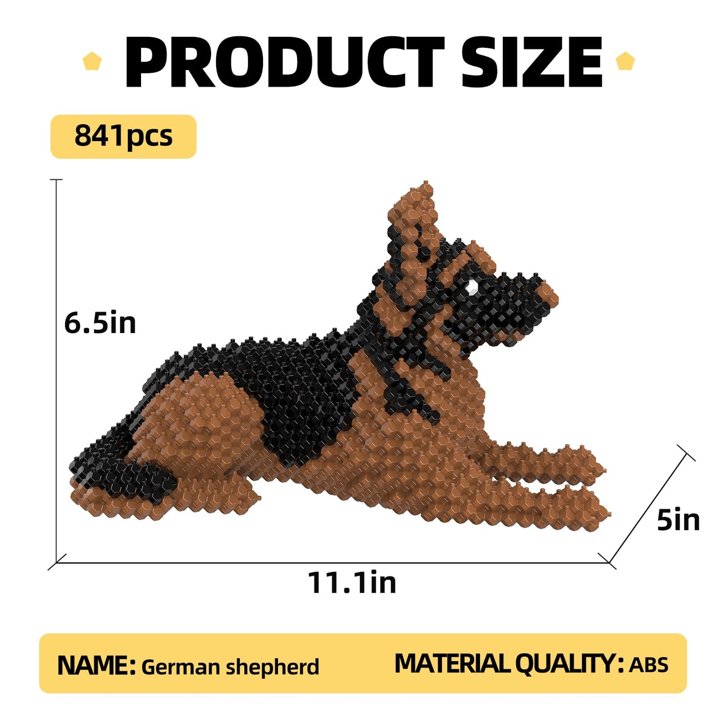 KADELE Cute Dog Building Animal Sets, Extremely Challenging STEM Building Blocks Decor for Adults Kids, Micro 3D Educational Toys for Boys Girls Ages 8 and Up，German Shepherd