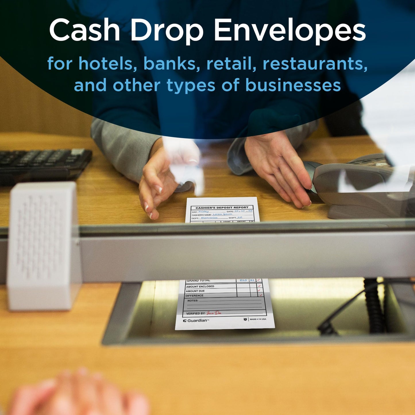 Guardian Cashier Deposit Report Envelopes Self Seal, Pack of 500 Cash Drop Envelopes – Cash Register for Small Businesses – Cashier Register for Retailers & Restaurants – White Envelope (White, 500)