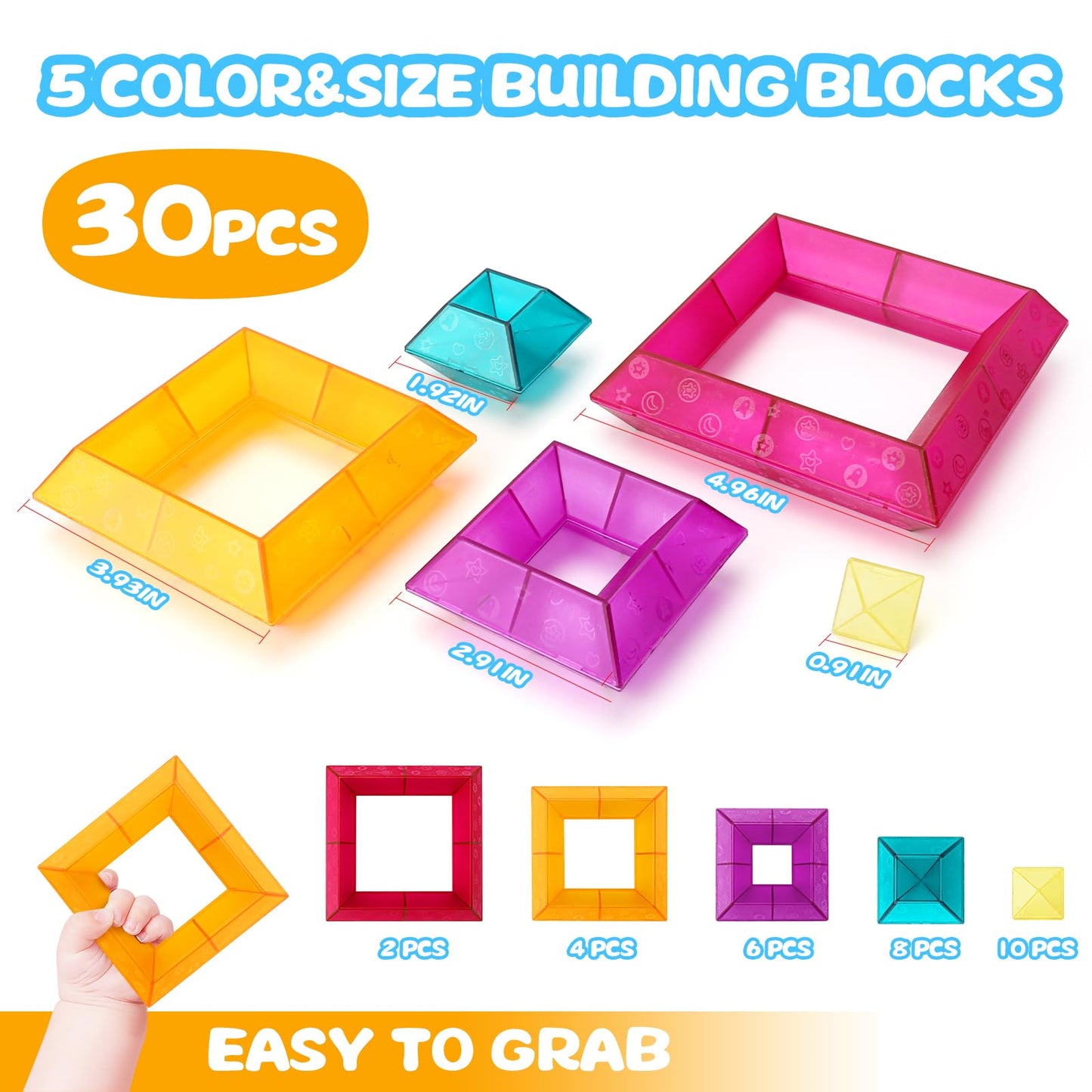 MAKE KIDS SMILE BUBBLE FUN Pyramids Montessori Toys for Boys and Girls - Pack of 30