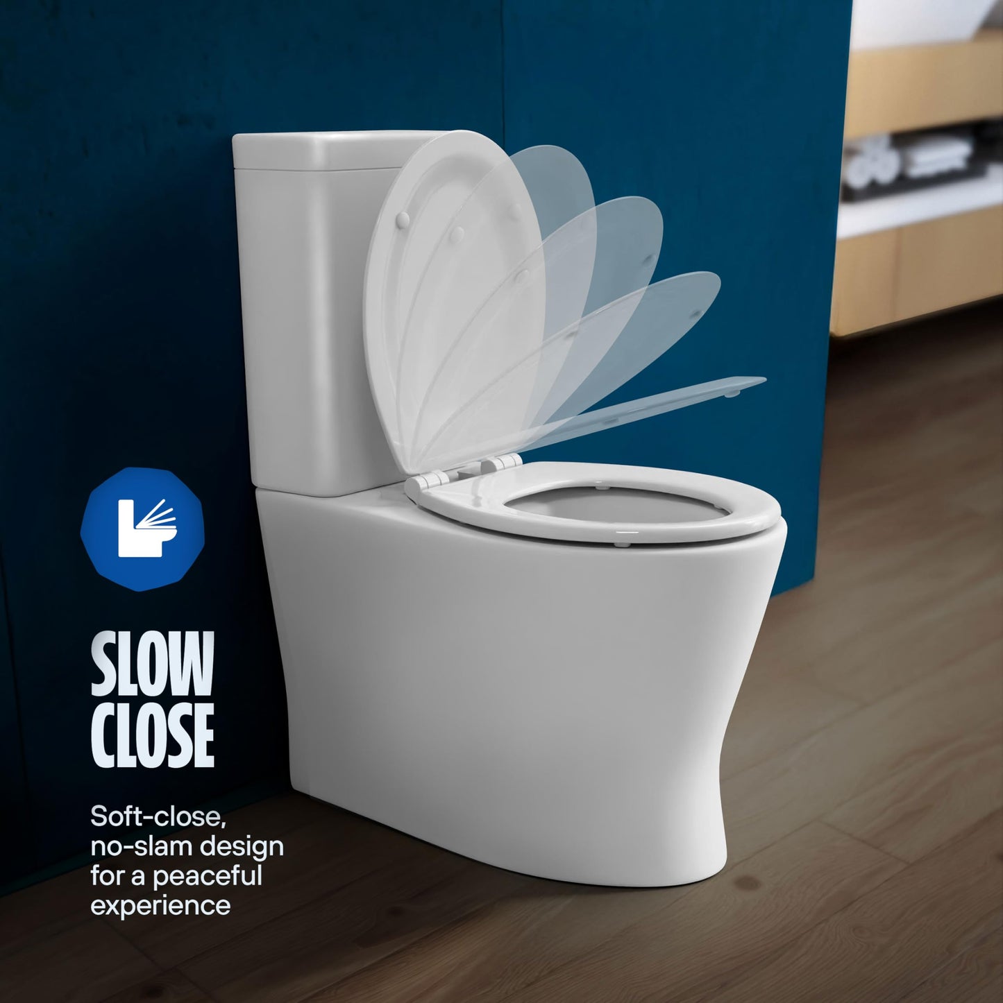HIGHCRAFT Premium Round Toilet Seat with Slow-Close Design, Adjustable Hinges & Quick Removal Mechanism - Molded Wood Toilet Seat - Fits Standard Round Toilets - Toilet Seat in White