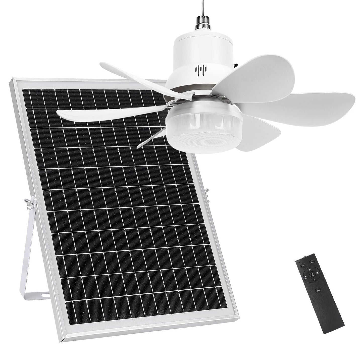 Roodike Solar Ceiling Fan Light, 18" Portable Solar Rechargeable Fans with Battery for Outdoor Gazebo, Camping, Patio, Canopy Tent, Chicken Coop & Greenhouse