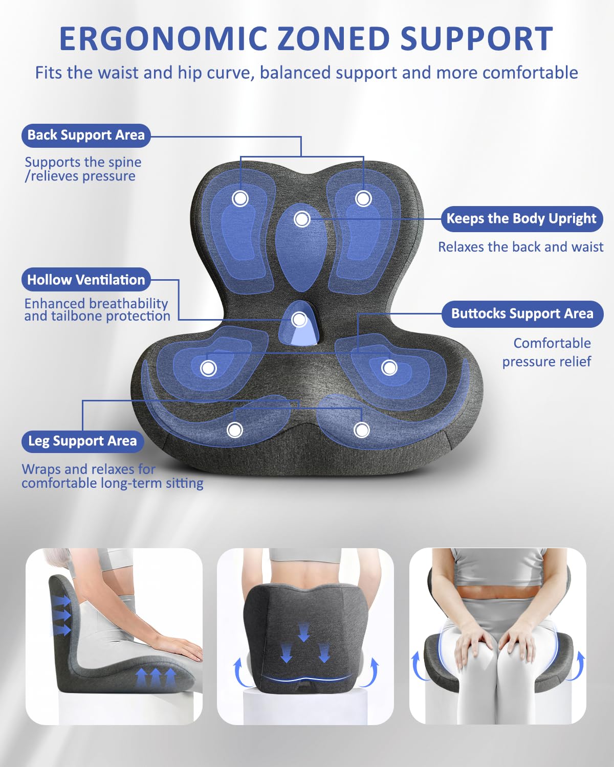 JIPORIER Seat Cushion with Back Support,Lumbar Support Pillow for Office Chair,X Large Memory Foam Chair Cushions for Sciatica Tailbone Pain Relief Coccyx Pad for Wheelchair, Car, Home, Office, Desk