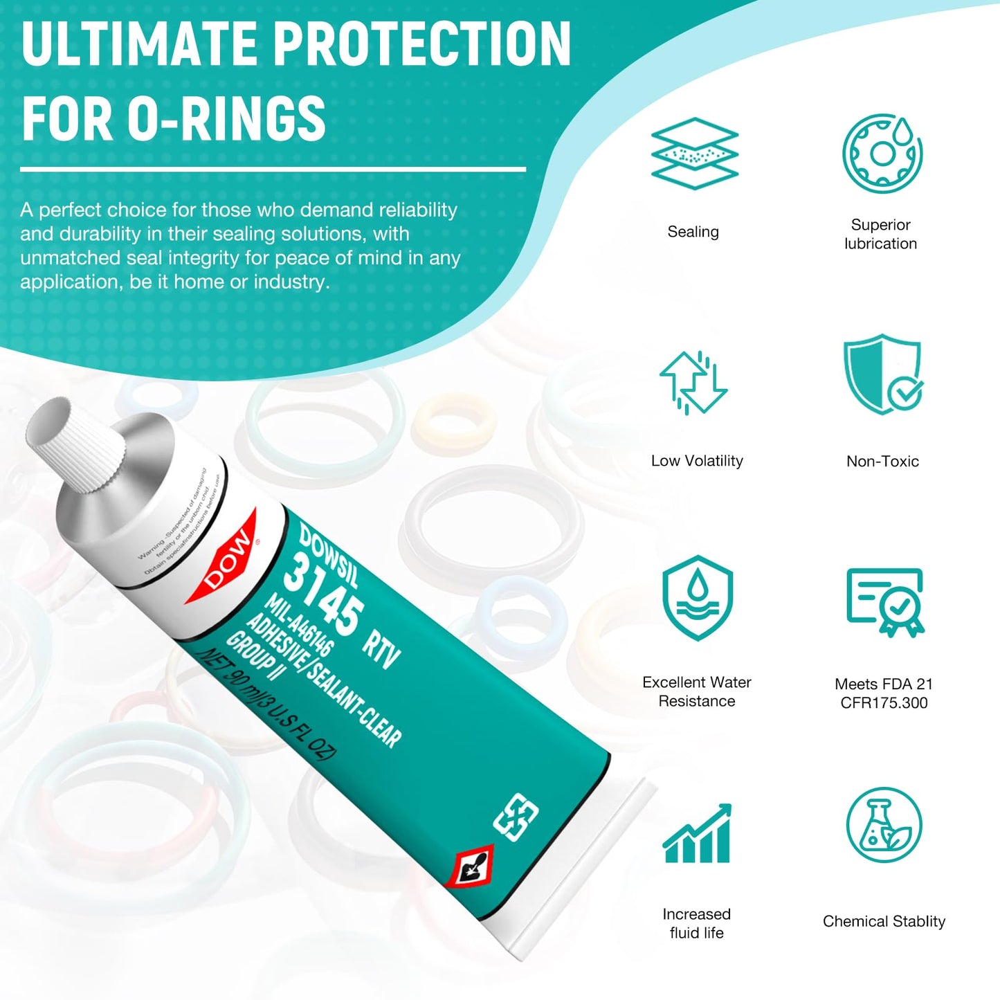 3145 RTV 90ml 3oz Clear Adhesive Sealant Mil-A-46146 Electrical Battery Board Housing Moisture Sealing Non Flow Primerless Adhesion High Strength Group II/III (3145 Clear 90ml)