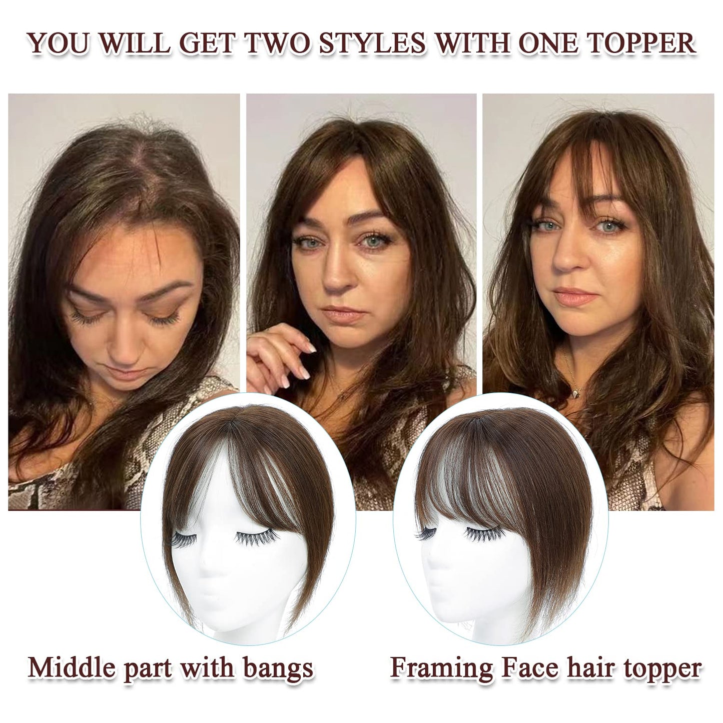 UDU Hair Toppers for Women Real Human Hair Toppers for Women with Thinning Hair Ombre Blonde Toppers Hair Pieses with Bangs Clip In Bangs Wiglets Hair Pieces for Women for Hair Loss Cover Gray Hair