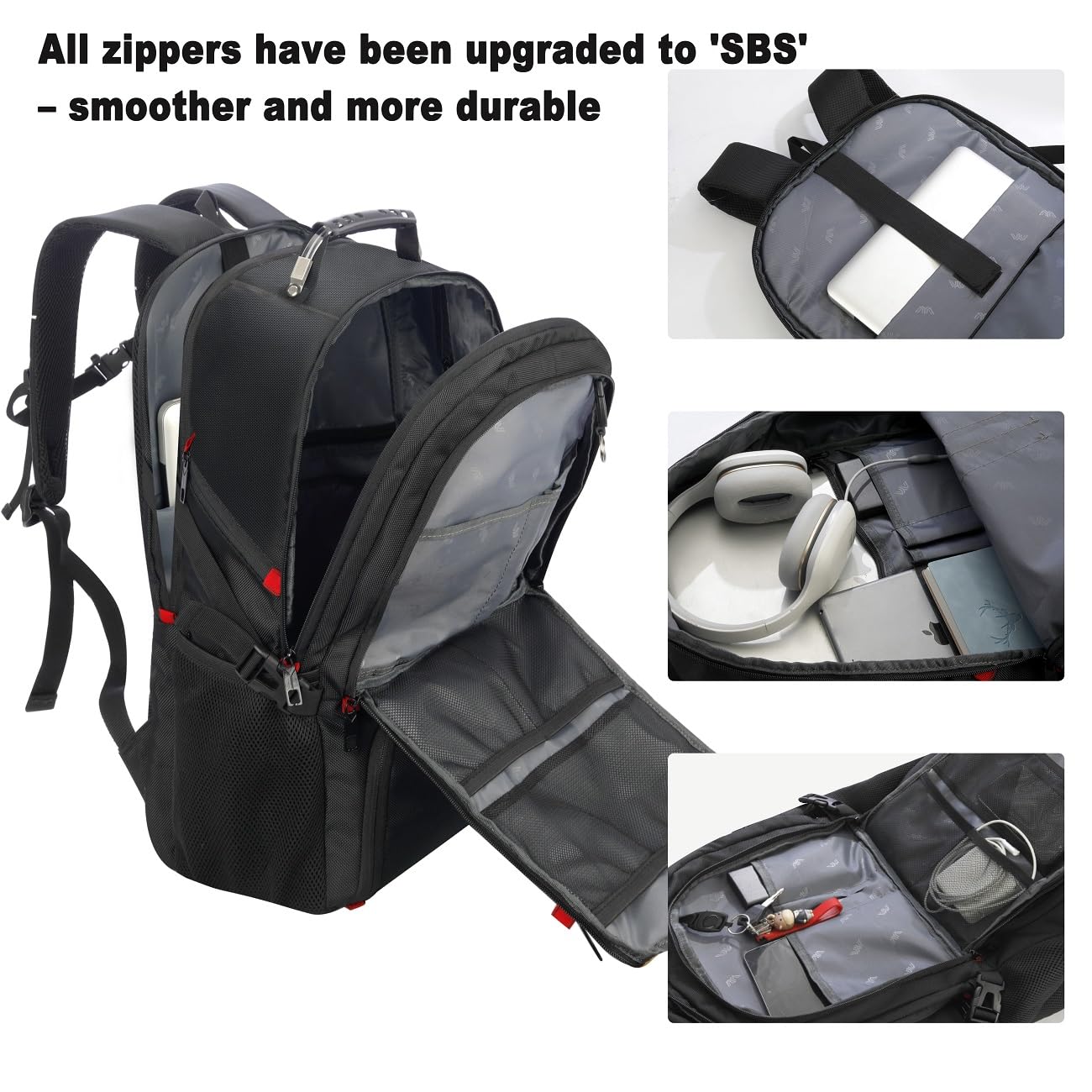 18.4in Men Laptop Backpack with Shoe Compartment for Gym Hiking Business,Large Carry On Travel Bag with PC Compartment,Waterproof College Bookbag School Backpack for Women,Black