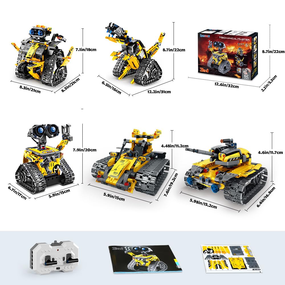 INSOON Robot Toys for Kids Building Set, 520 PCS App & Remote Control Robotics Kit, 5-in-1 RC Wall Robot Engineer Robot Dinosaur Building Block Toy Gift for Kids 6 7 8 9 10 11 12+ Years Old Boys Girls
