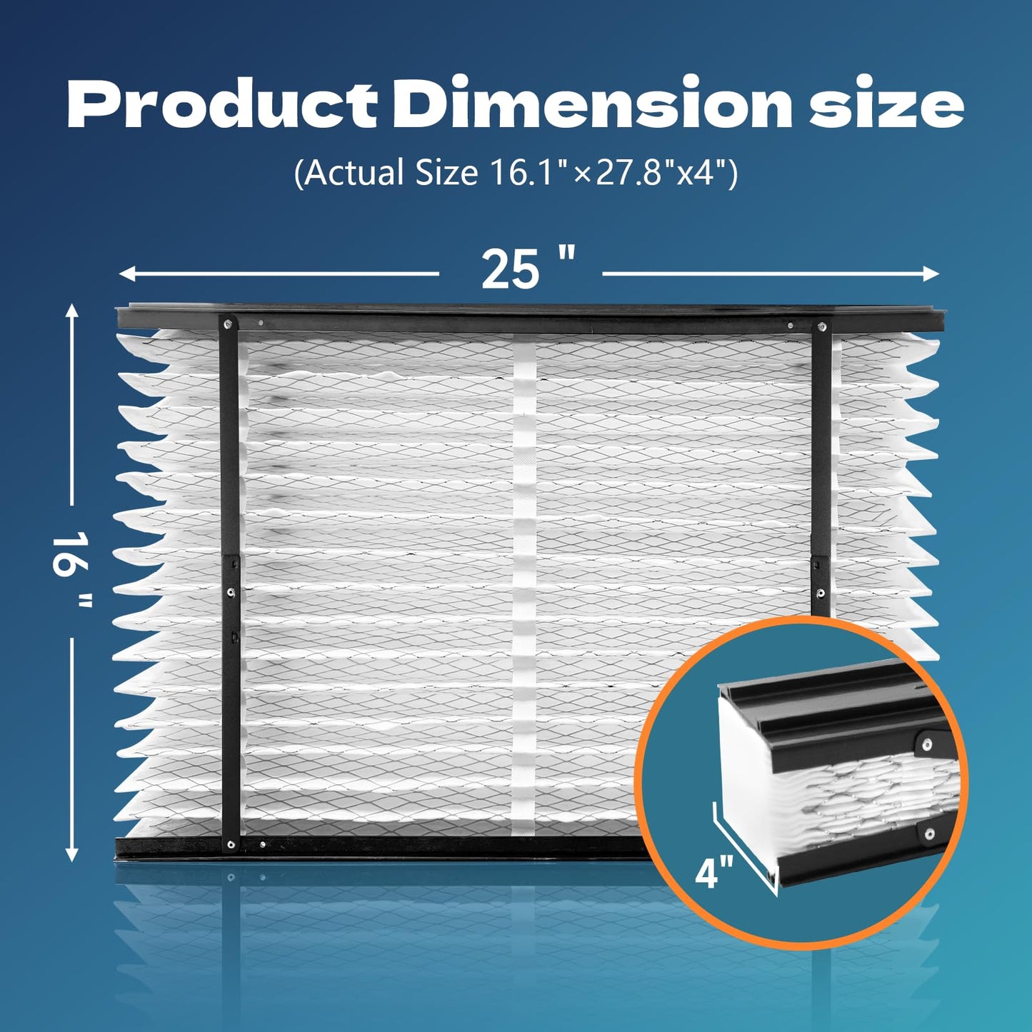 2-Pack 410 Replacement Filter Compatible with AprilAire Whole House Air Purifiers, Models 1410, 1610, 2410, 2416, 3410, 4400, MERV 11 Air Purifiers, Size: 16x25x4(Actual Size 16.1''x27.8"x4)