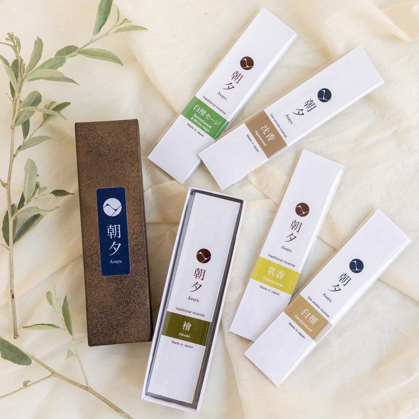 Asayu Japan Incense Sticks Assortment - 5 Natural Fragrances, 20g, 100% Made in Japan Incense Sampler Variety Pack - for Yoga, Zen Meditation & Relaxation