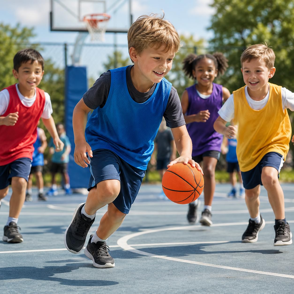 The Dreidel Company 7" Mini Rubber Basketball for Kids – Size 3 Youth Indoor Outdoor Basketball with Easy Grip Pebbled Texture for Mini Hoops, Toddlers and Beginner Ballers (4-Pack)