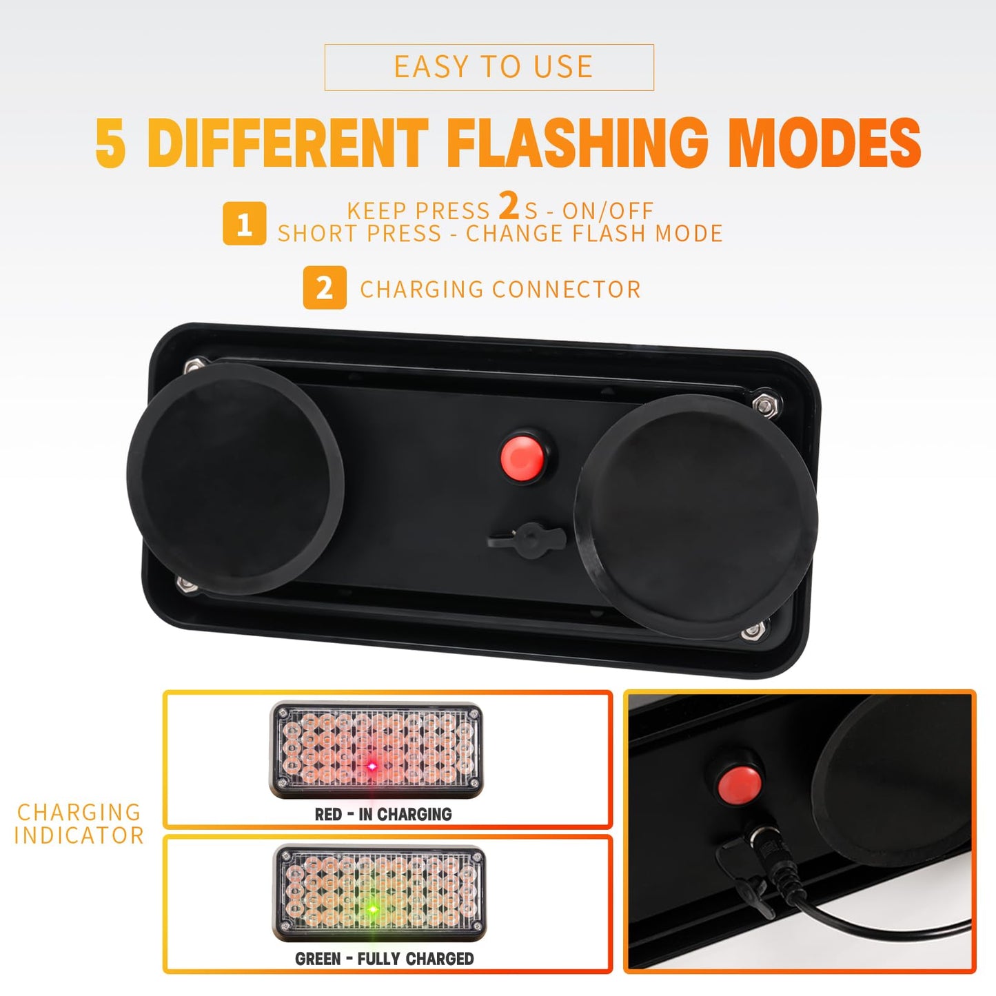 BooYu 2-Pcs Battery Operated LED Emergency Strobe Lights Bar w/Magnetic Base Rechargeable Portable Roadside Roof Top Mini Plow Flash Beacon Warning Light for Truck/Trailer/Vehicle (Amber)