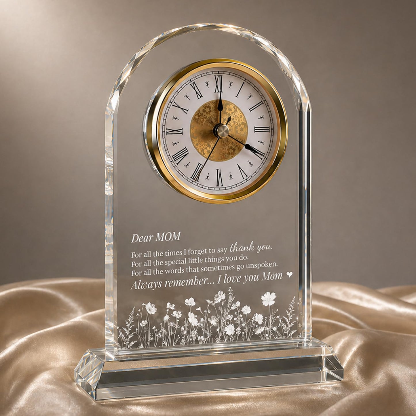 WinTaim Mom Glass Clock Gift from Daughter or Son: Unique Birthday, Christmas, Thanksgiving Blessings, Mother's Day, and Valentine Gifts - Elegant Desk Clock with Base for Mom Who Has Everything
