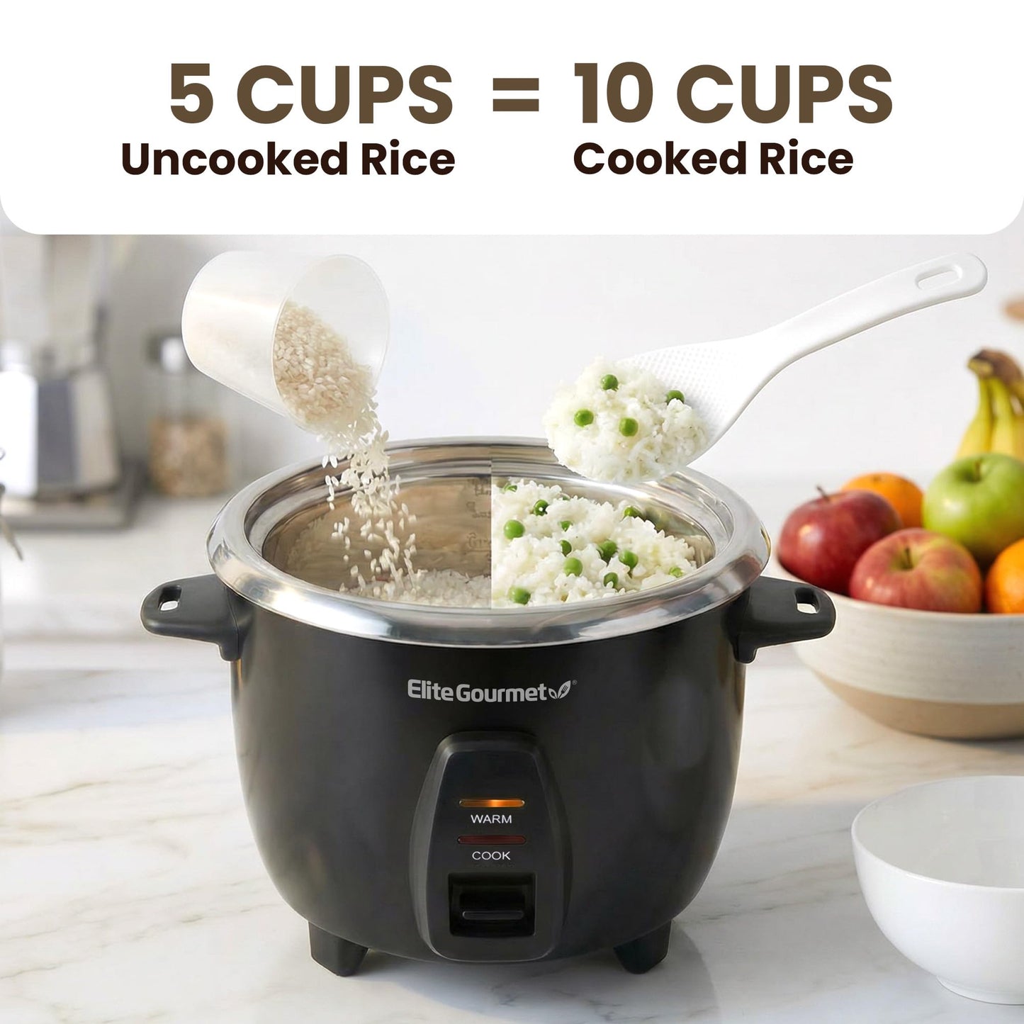 Elite Gourmet ERC2001BX 10-Cup Electric Rice Cooker with 304 Surgical Grade Stainless Steel Inner Pot, Makes Soups, Stews, Porridges, Grains and Cereals