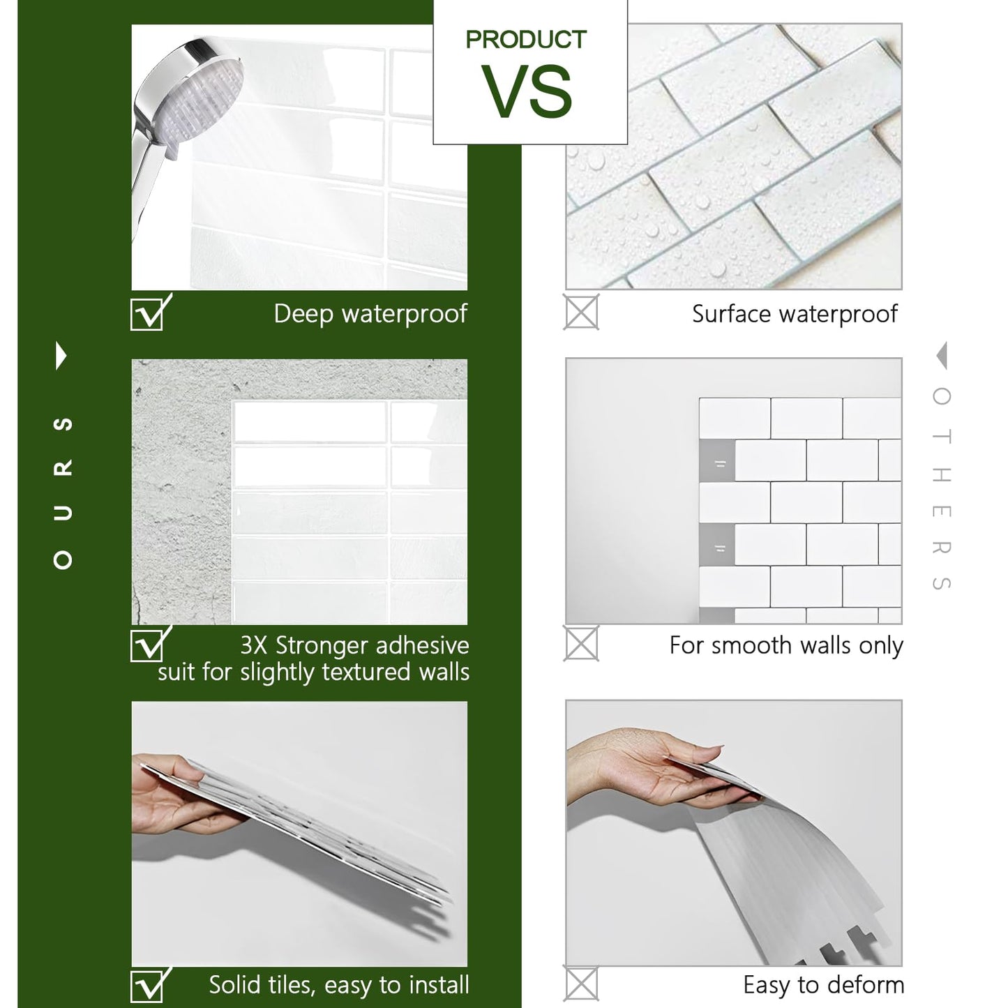 STICKGOO 10-Sheet Peel and Stick Backsplash Tile, Self Adhesive Vinyl Wall Tiles, Stick on Backsplash for Kitchen and Bathroom(Thicker Design)