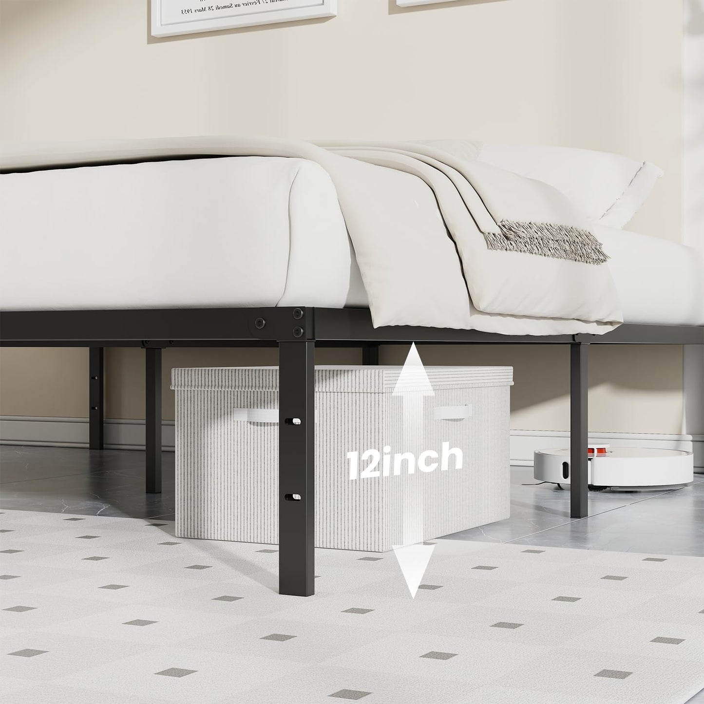 Sweetcrispy Twin XL Size 12 Inch Platform Bed Frame, Heavy Duty Metal Foundation Frame, Noise-Free Sturdy Steel Slats, Underbed Storage, No Box Spring Needed, Quick Setup