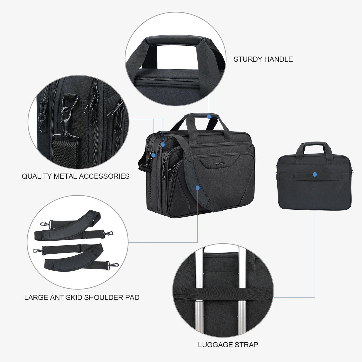 KROSER Laptop Bag Premium Laptop Briefcase Fits Up to 17.3 Inch Laptop Expandable Water-Repellent Shoulder Messenger Bag Computer Bag for Travel/Business/Men/Women-Black