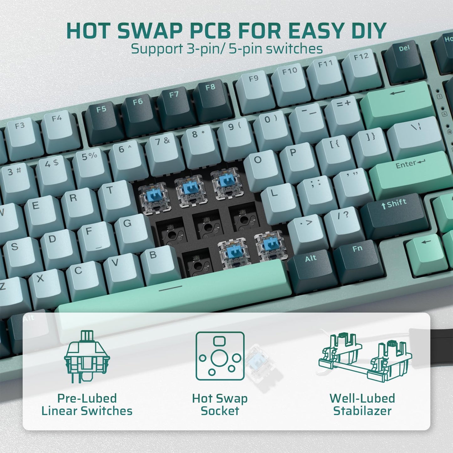LTC Nimbleback NB981 95% Wireless Mechanical Keyboard, 2.4G/ BT/USB-C Wired RGB 98 Keys Gaming Keyboard, 3-Layer Dampener, Hot Swap PCB, Software Support, Custom Linear Switch