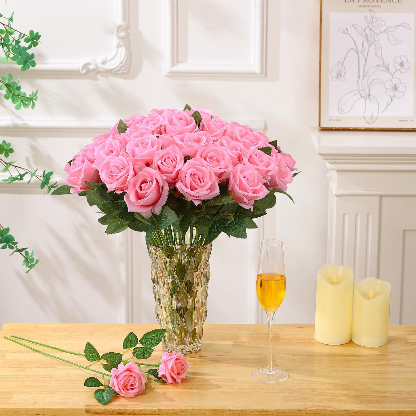Ovveroche 80 Pcs Roses Artificial Flowers, Silk Pink Artificial Flowers Petals Long Stem Roses for Wedding Bouquet Home Party Decor