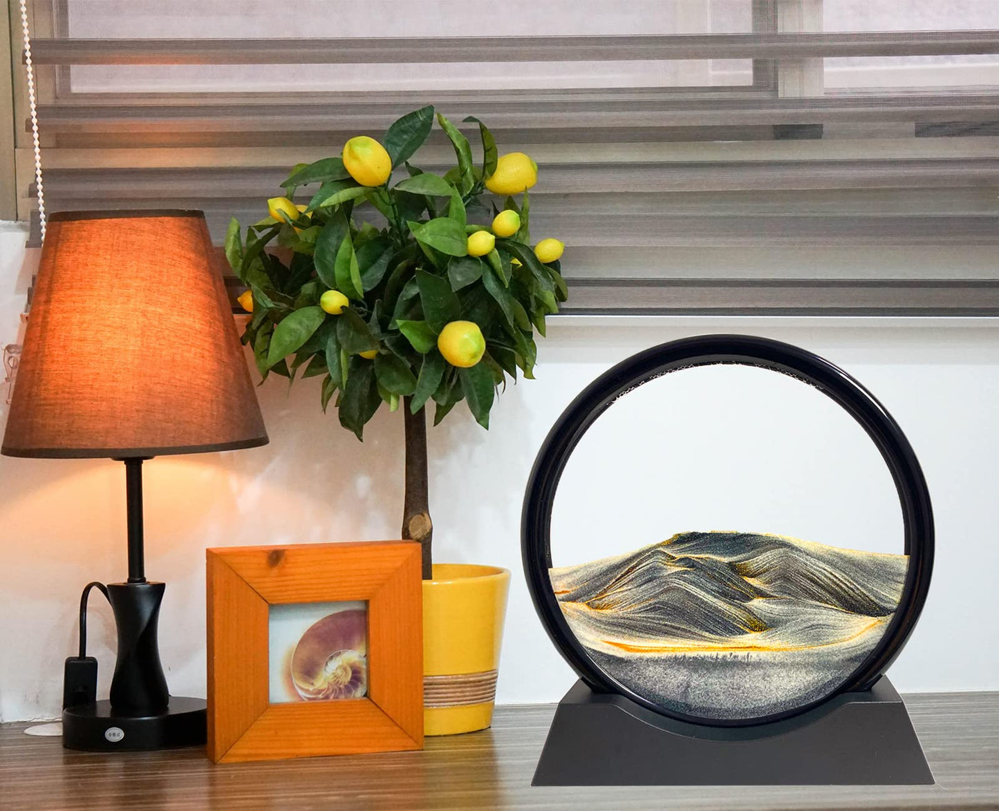 SANDCLE Moving Sand Art Liquid Motion - Moving Sand Art Picture Decor 3D Deep Sea Sandscape, Round Glass Frame Display Flowing Sand Relaxing Toy for Desktop Home Office Work Decoration(Black, 12")