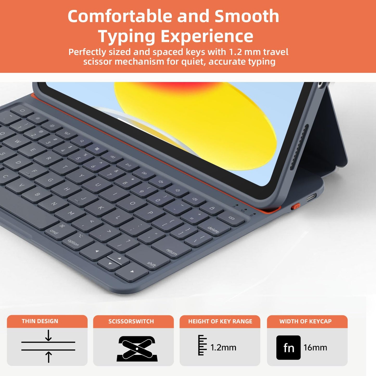 Case with Keyboard Compatible for iPad 10th Generation & 11th (A16, 2025): Bluetooth Wireless Magnetic Stand Rechargeable Keyboard with Pencil Holder (Grey)