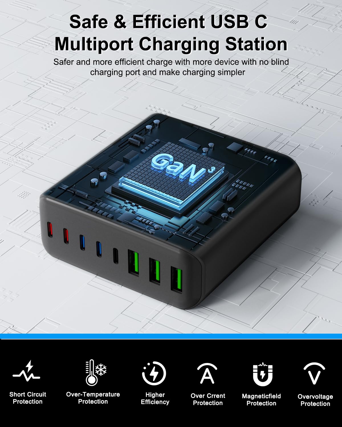 USB C Charger Block 500W, USB C Charging Station 8 Port USB Fast Charging PD 120W Laptop Charger Compatible with DELL HP Surface MacBook Pro/Air/All iPad iPhone 16/15/14/13/Pro Max/Galaxy Note