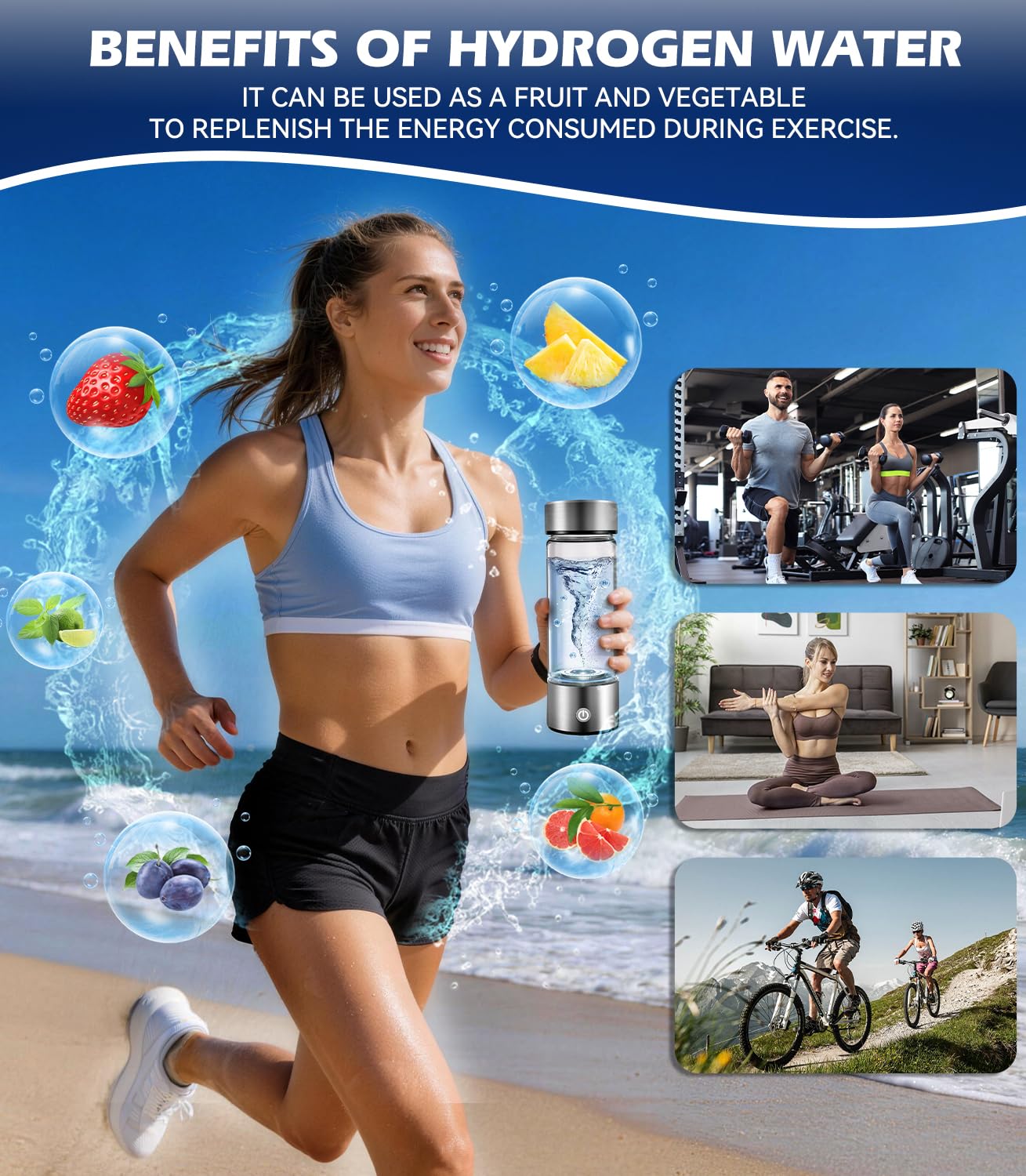 New Upgrade Hydrogen Water Bottle Generator【Industry TOP - 24-Hour Hydrogen Lock】【NO.1 Double Hydrogen Content】| 0 Chlorine & 0 Ozone | 100% Leak-Proof Seal, Sports Hydrogen Water Bottle for Gym