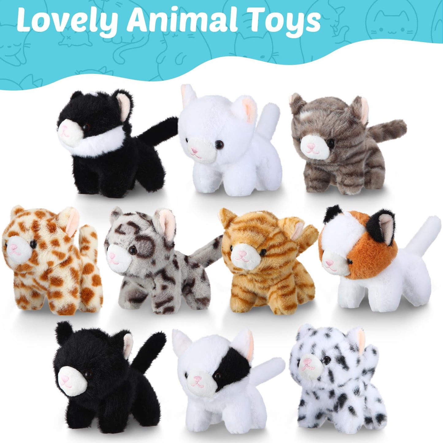 Jenaai 33 Pcs Adopt a Pet Cat Party Favors Mini Kitten Stuffed Animals Set Includes 10 Small Cat Stuffed Animals 2 Plastic Fence 1 Sign 10 Cards 10 Kraft Bag for Adopt a Pet Party Birthday Gifts