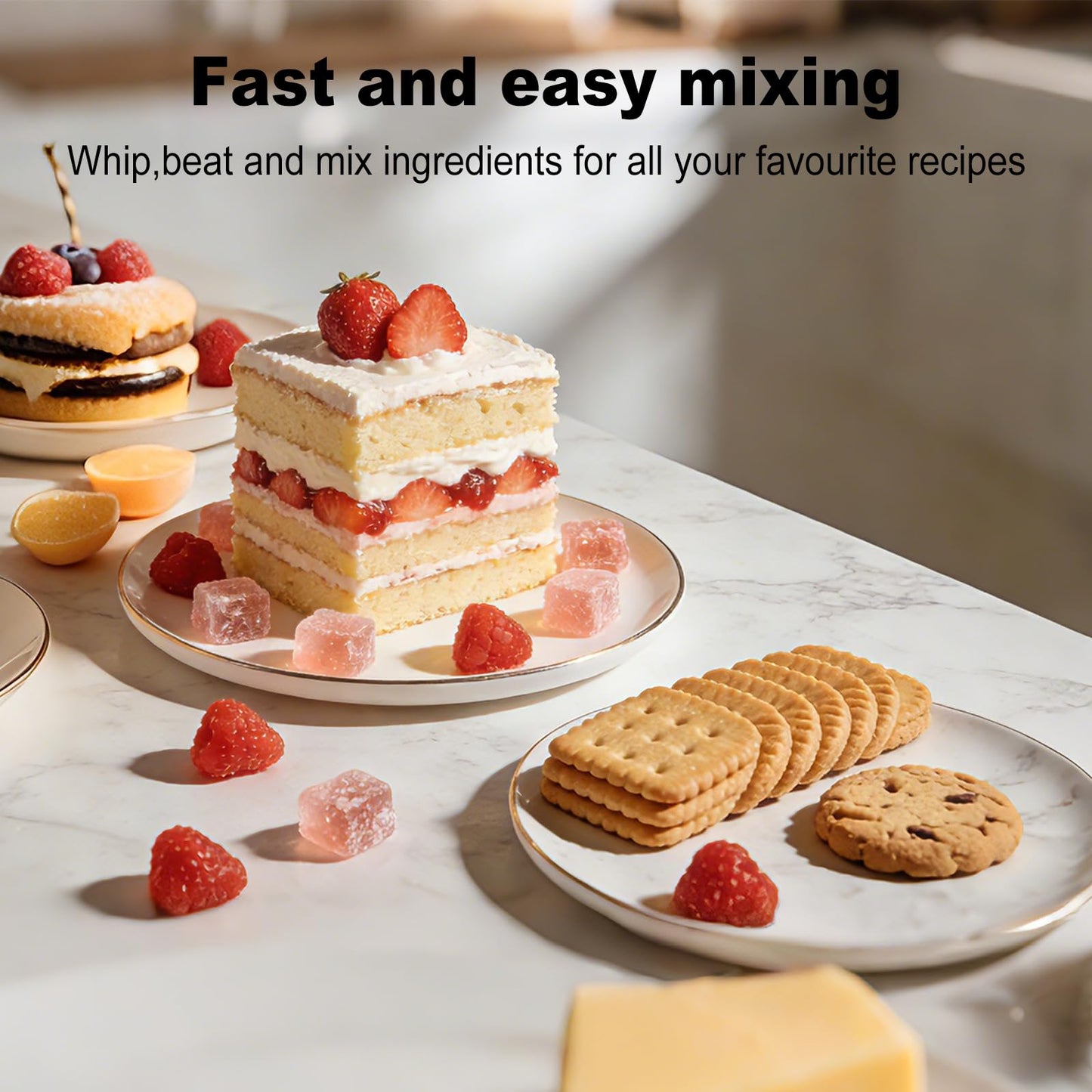 Camic Electric Hand Mixer with 9 Speeds, Powerful Motor, Cordless Hand Mixer with Whisk, Dough Hook and Mixing Rod for Whipping Eggs, Cream, Butter, Jam, Kneading Dough and Blending (White+Black)