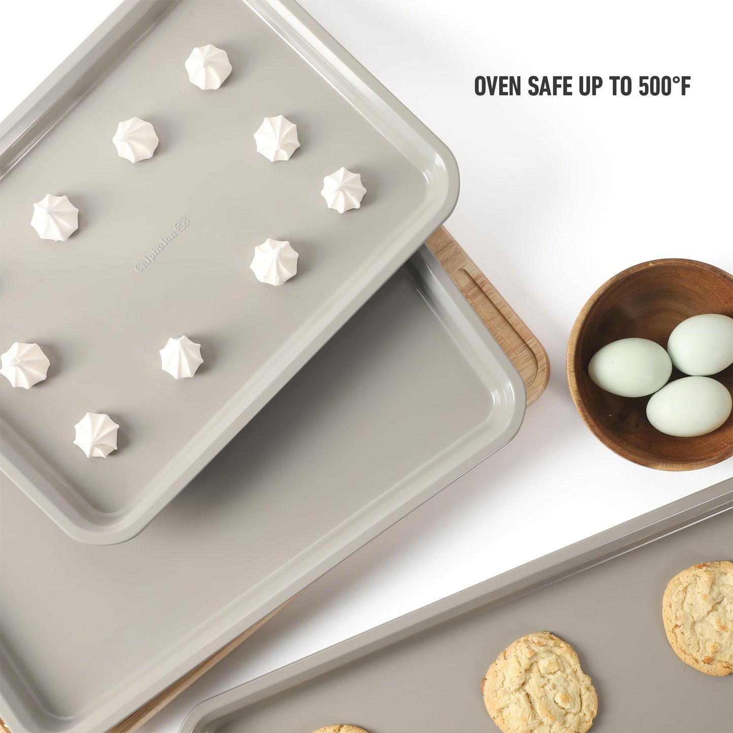 Calphalon Legacy Cookie Sheet Set, 3-Piece Nonstick Baking Sheets 18 15 13 Inch Cookie Baking Sheet, Metal Baking Sheet, Taupe, PFOA-Free for Even Baking, Oven Safe Cookie Pans for Baking