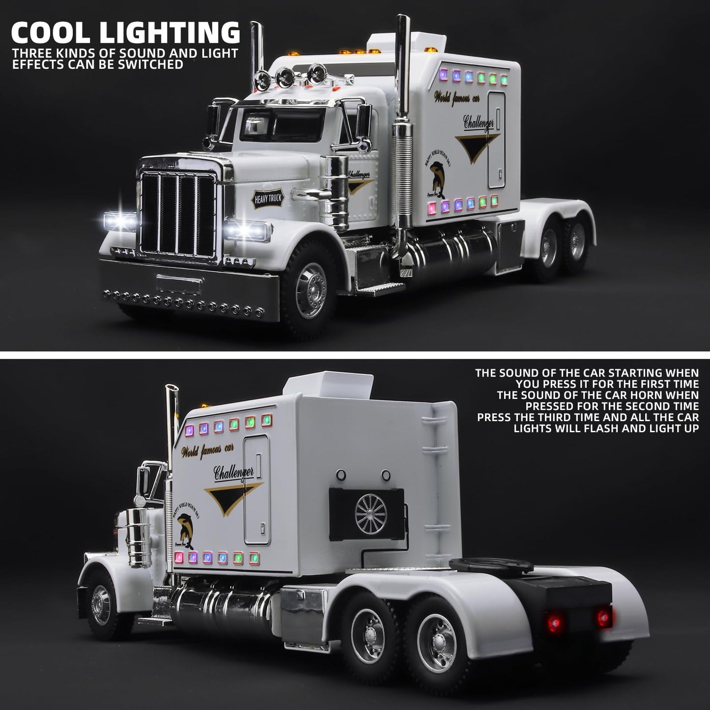 OANMYJJO Semi Truck Toys for Boy Heavy Trucks,Metal Diecast Trucks Model Pull Back Cars with Light and Sound,Truck and Trailer Toys for Boys,Toy Trucks for Boys Age 4-7(White)