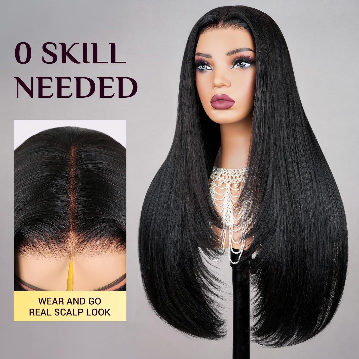 TESLAL Blend Wigs Human Hair Glueless Wear and Go Glueless Wigs Human Hair Pre Plucked Pre Cut Layered Wig Straight 6X6 Synthetic and Human Hair Blend Wig 20Inch Black Color 260% Density