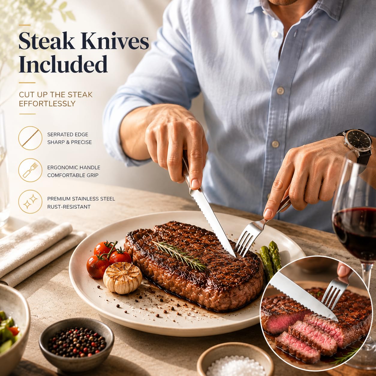 49-Piece Stainless Steel Silverware Set with Cutlery Organizer, Service for 8 with Steak Knives and Kitchen Utensils