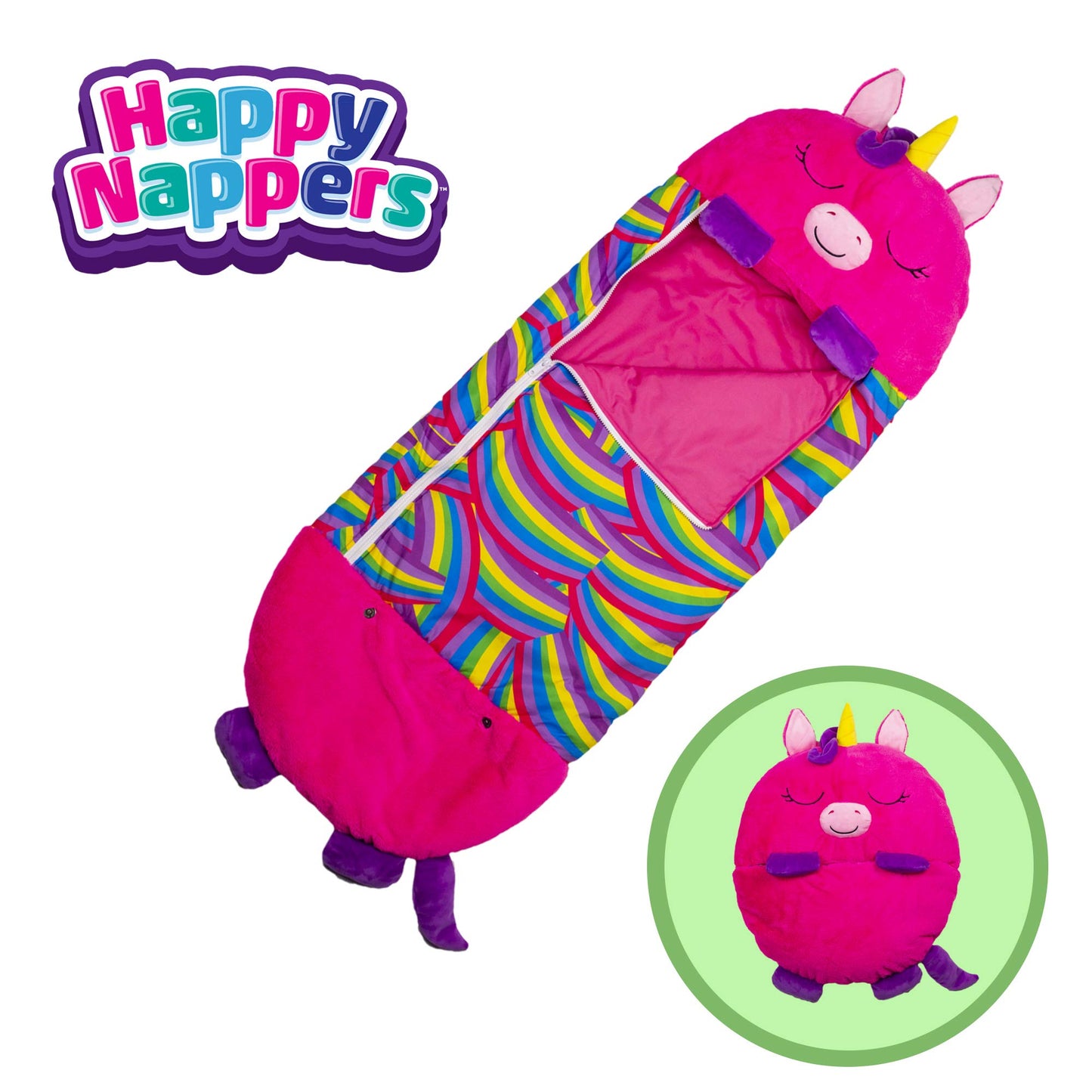Happy Nappers Medium Unicorn Pink Pillow & Sleepy Sack- Comfy, Cozy, Compact, Super Soft, Warm, All Season, Sleeping Bag with Pillow