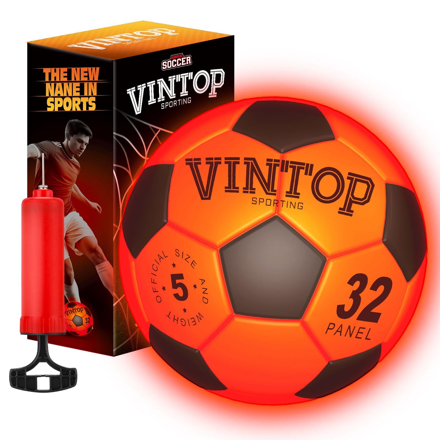 VINTOP Light Up Soccer Ball for Kids Glow in The Dark - No 5 with Pump, Sports and Outdoor Cool LED Light-Up Soccer Stuff, Gift Birthday Ideas for Boy, Girl, Teens