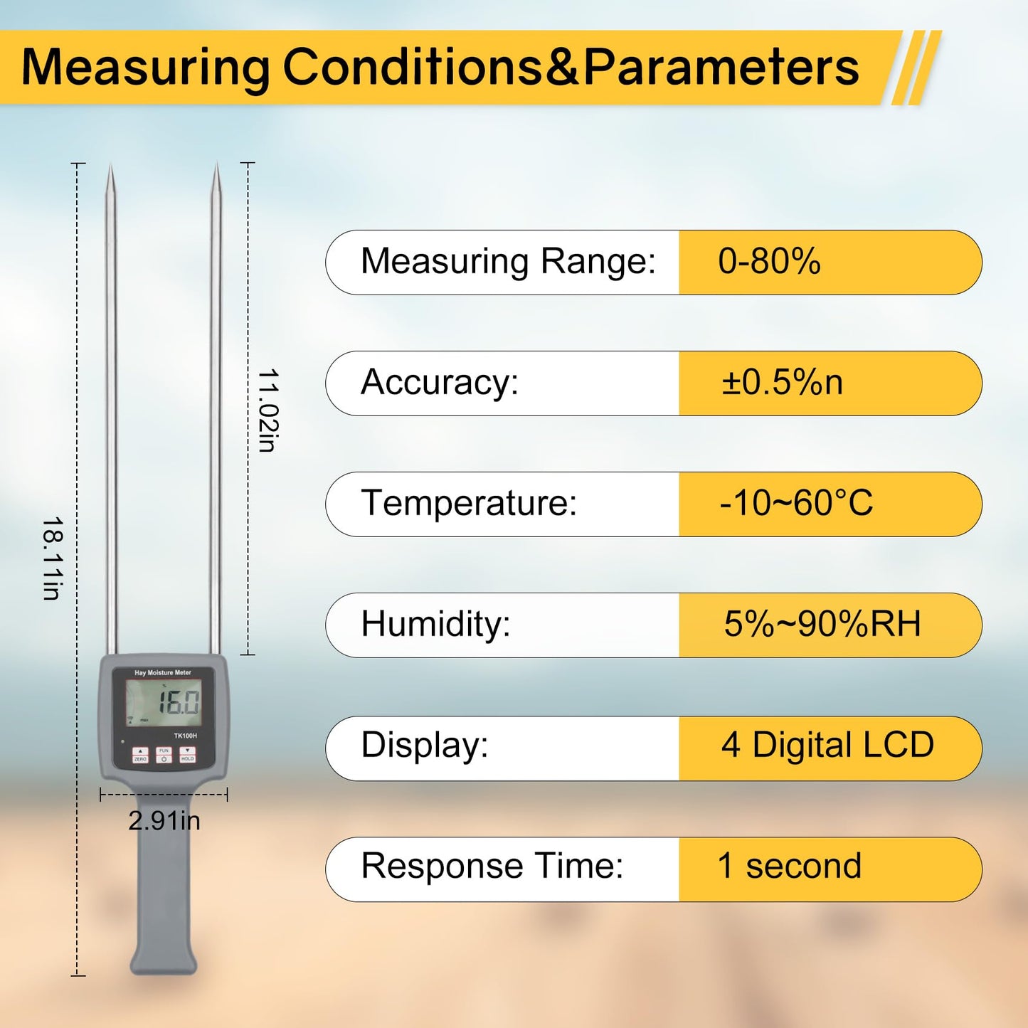 TK100H Portable Hay Moisture Tester, Precise & Fast Measurements Hay Moisture Tester With Probe, Moisture Meter Probe for Hay, Froage Grass, Leymus Chinensis, Alfalfa and Other Hays