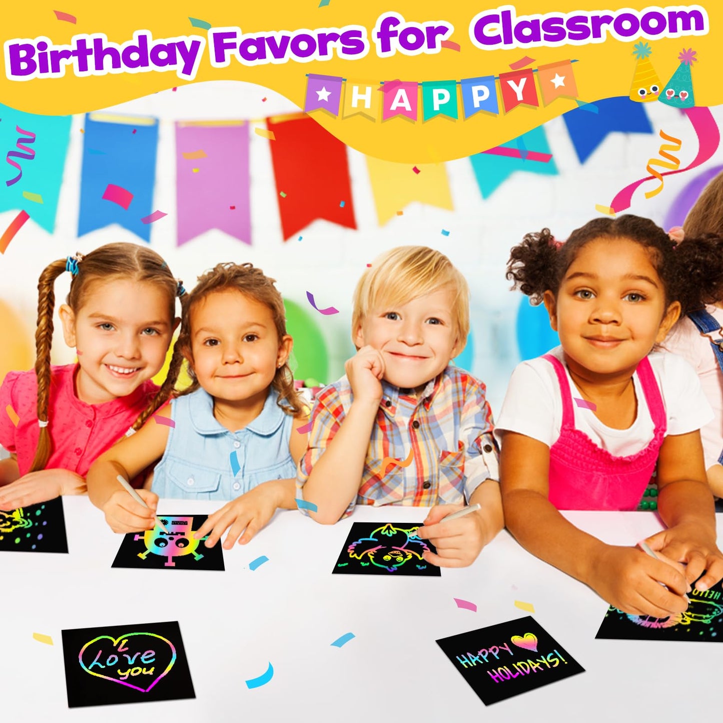 FUNNYB&G 360 PCS Rainbow Scratch Paper Art Kit for Kids, Birthday Party Favors Goodie Bags Stuffers for Kids, Bulk Classroom Gifts Scratch Mini Notes for Girls Boys Ages 4-12