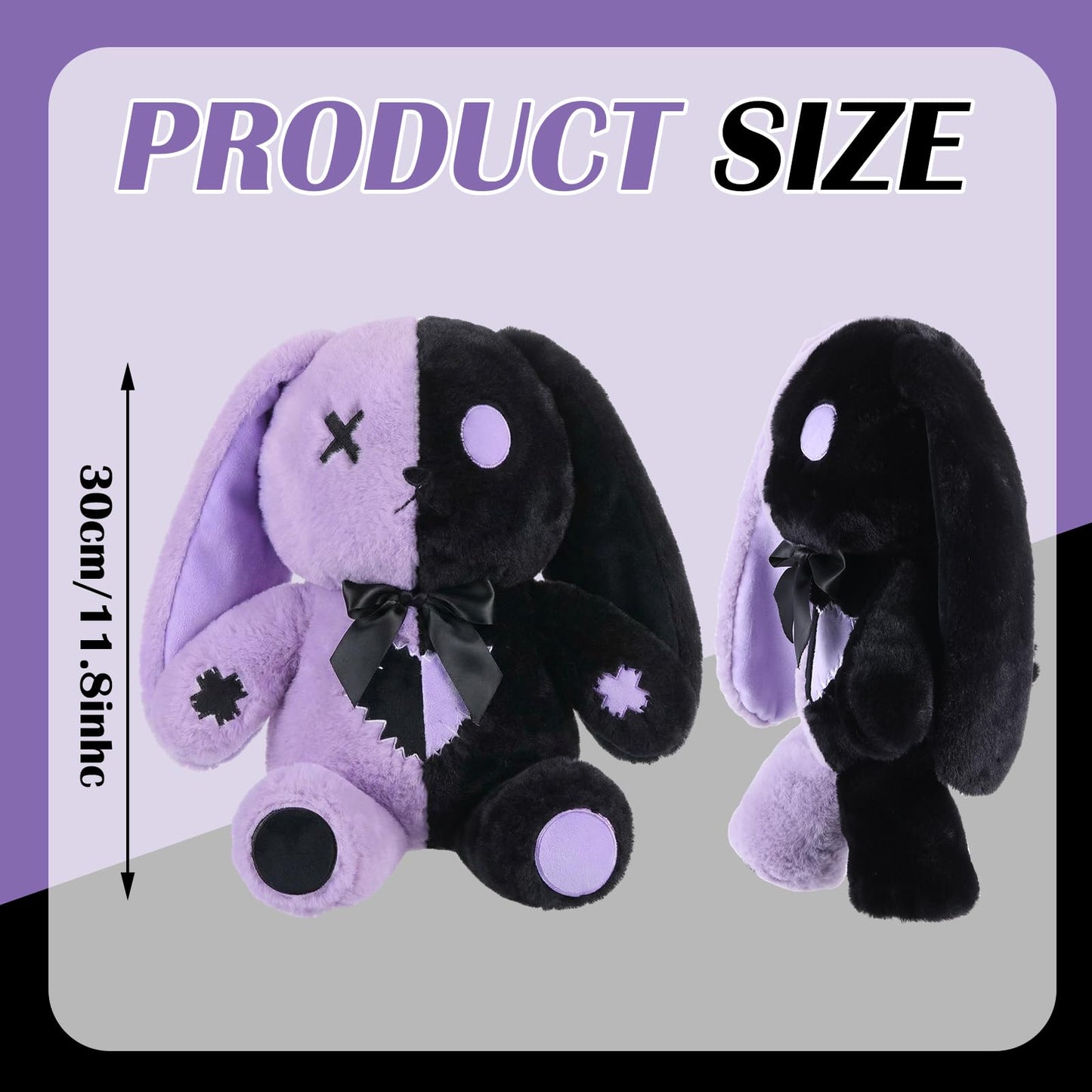 Sotiff Goth Bunny 12 Inch Easter Gothic Bunny, Emo Black Purple Rabbit Animal, Rabbit with Embroidered Details, Gothic Easter Gifts, Dark Cute Home Decor