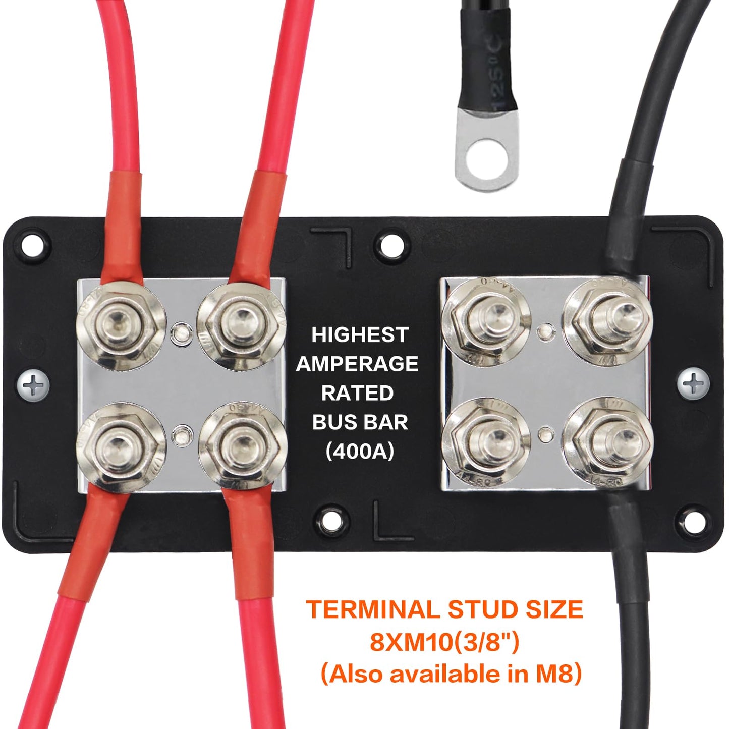 AMOMD Heavy Duty 400A 12-48V Tin-Plated Copper Block Bus Bar 8xM10(3/8") Studs Independent Modular Positive Negative Ground Battery Junction Block Buss Bar for Solar System Marine Truck Boat