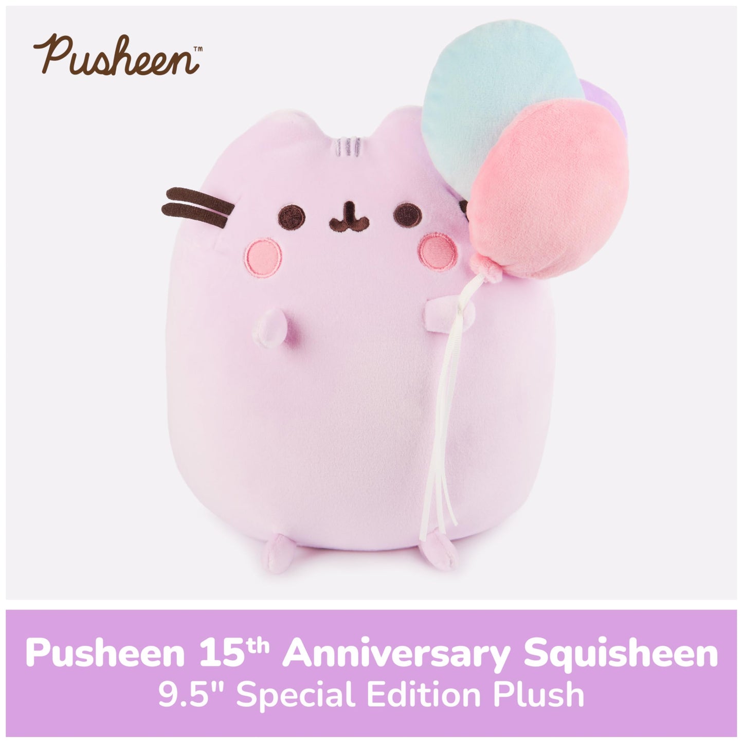 GUND Pusheen 15th Anniversary Squisheen Plush, Squishy Toy, Collectible Plush, Cat Stuffed Animal for Ages 8 and Up, Pink, 9.5”