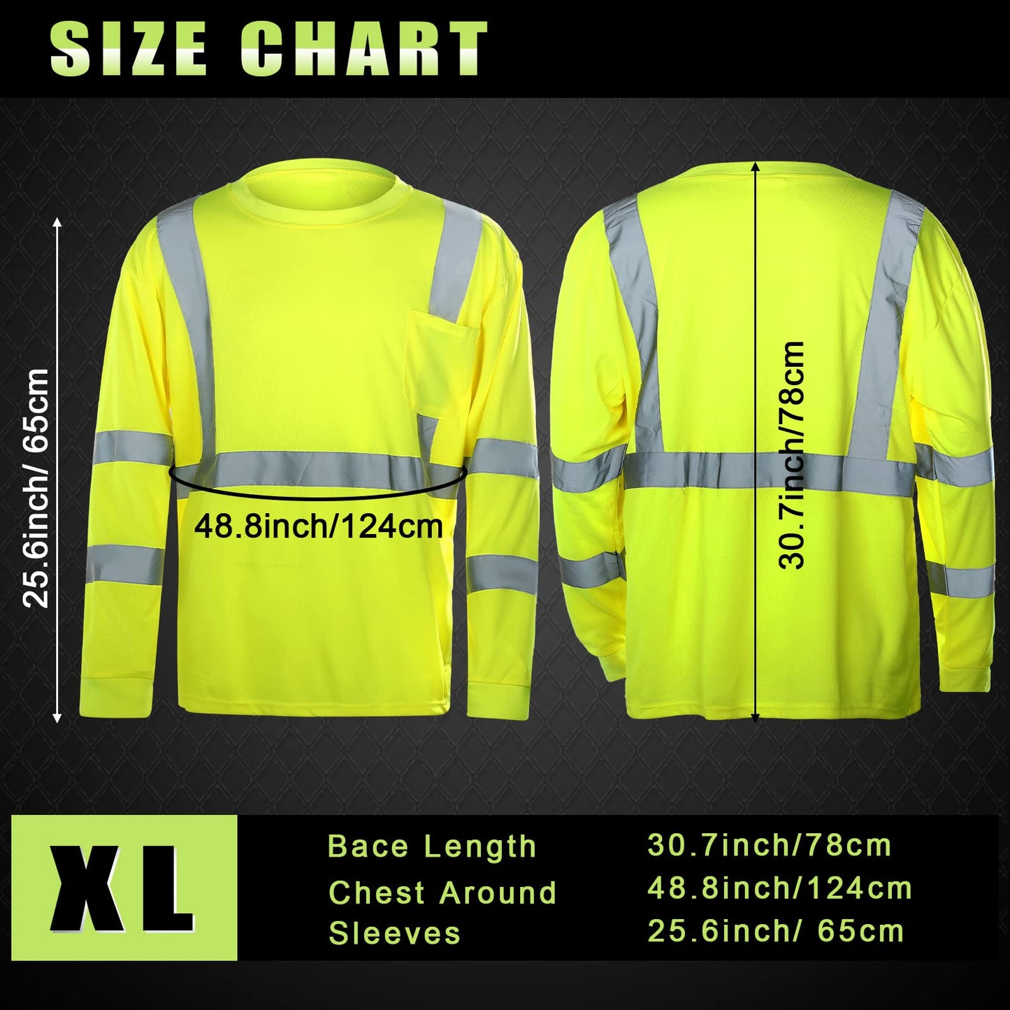 Macarrie 6 Pcs Class 3 Reflective Safety High Visibility Shirt Long Sleeve with Packet Breathable (L)