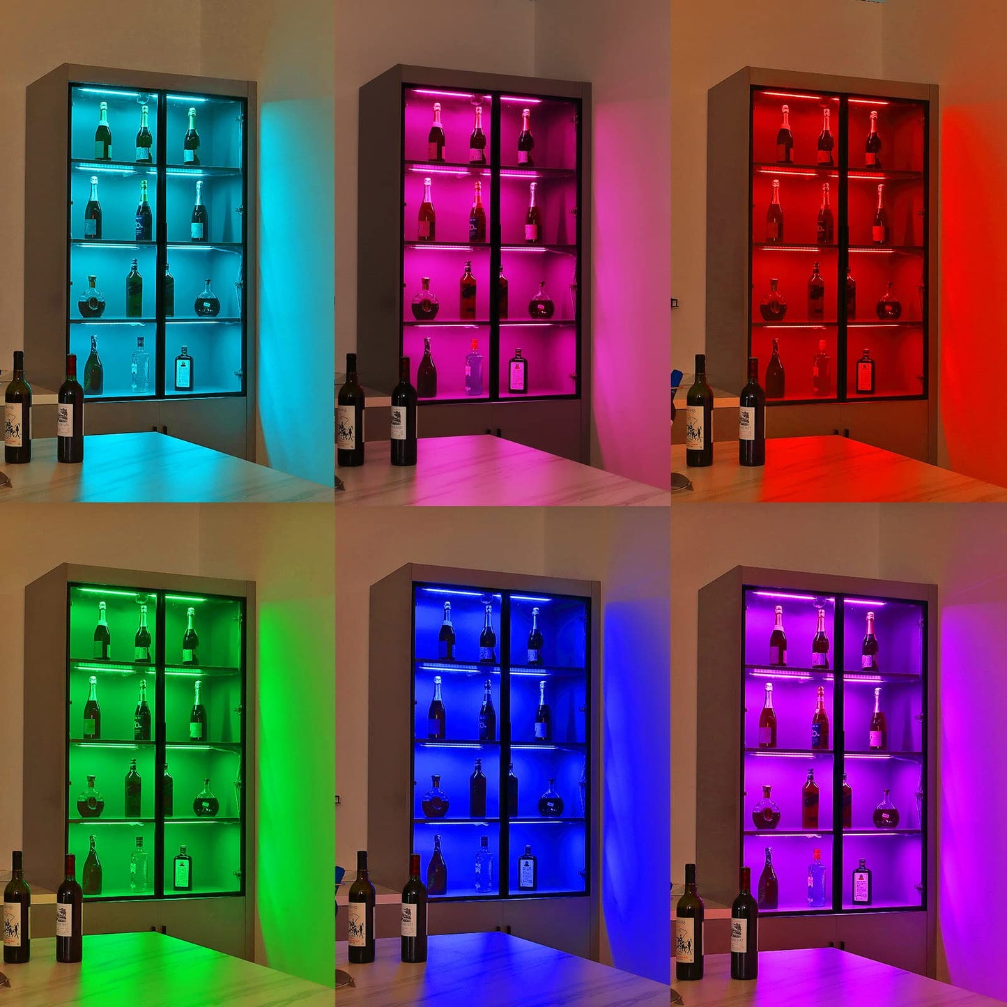 Under Cabinet LED Lights Kit. RGB Color Changing & Super Bright White Lighting. Dimmable with Remote. 6 pcs Linkable LED Light Strips with Power Supply, Extension Cords. Plug in. Max 24W. RGB + 5000K.