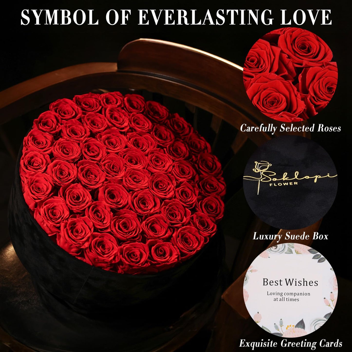 47 Flowers, Luxury Real Preserved Roses in a Suede Box, Forever Roses in a Box, Red Roses Bouquet, Anniversary, Proposal, Wedding, Birthday Gifts for Women, Mom, Girlfriend, Wife, Her