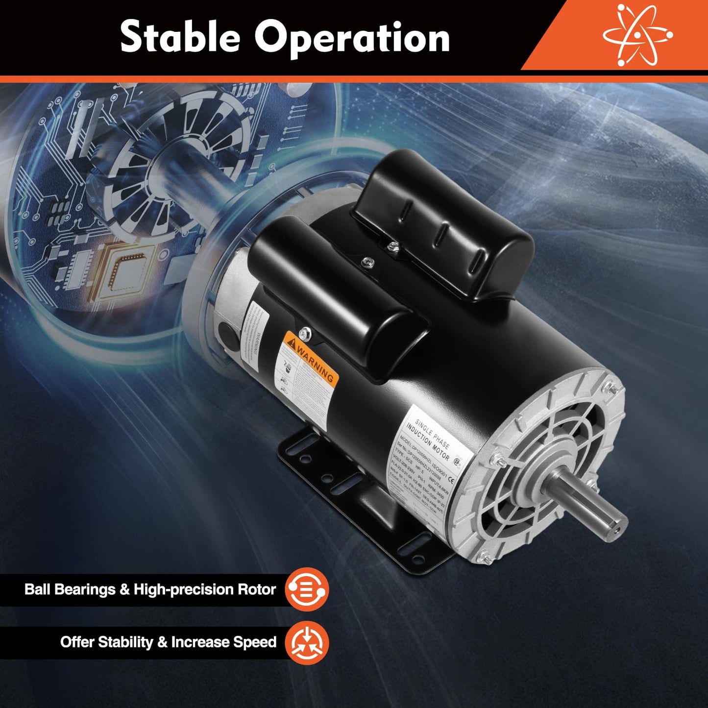 5HP Single Phase 143/5T Frame Electric Air Compressor Electric Motor 7/8 inch Shaft 3450RPM 208-230 Volts 60HZ